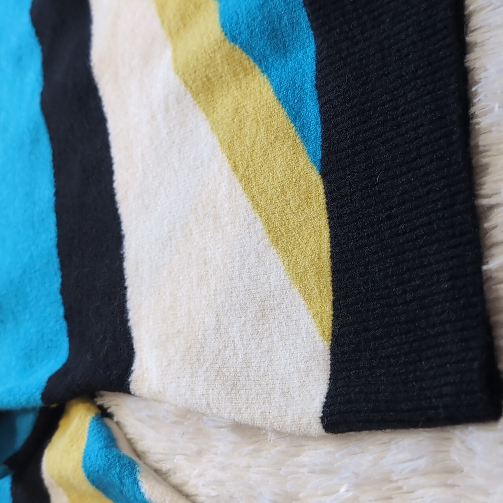 Alison Sheri Abstract Striped Acrylic Sweater Black/Blue/Lime/White Size Medium - Picture 4 of 10